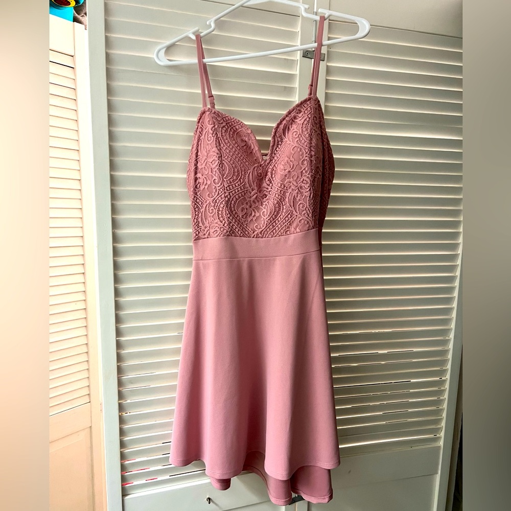 Baby pink dress with lace front
